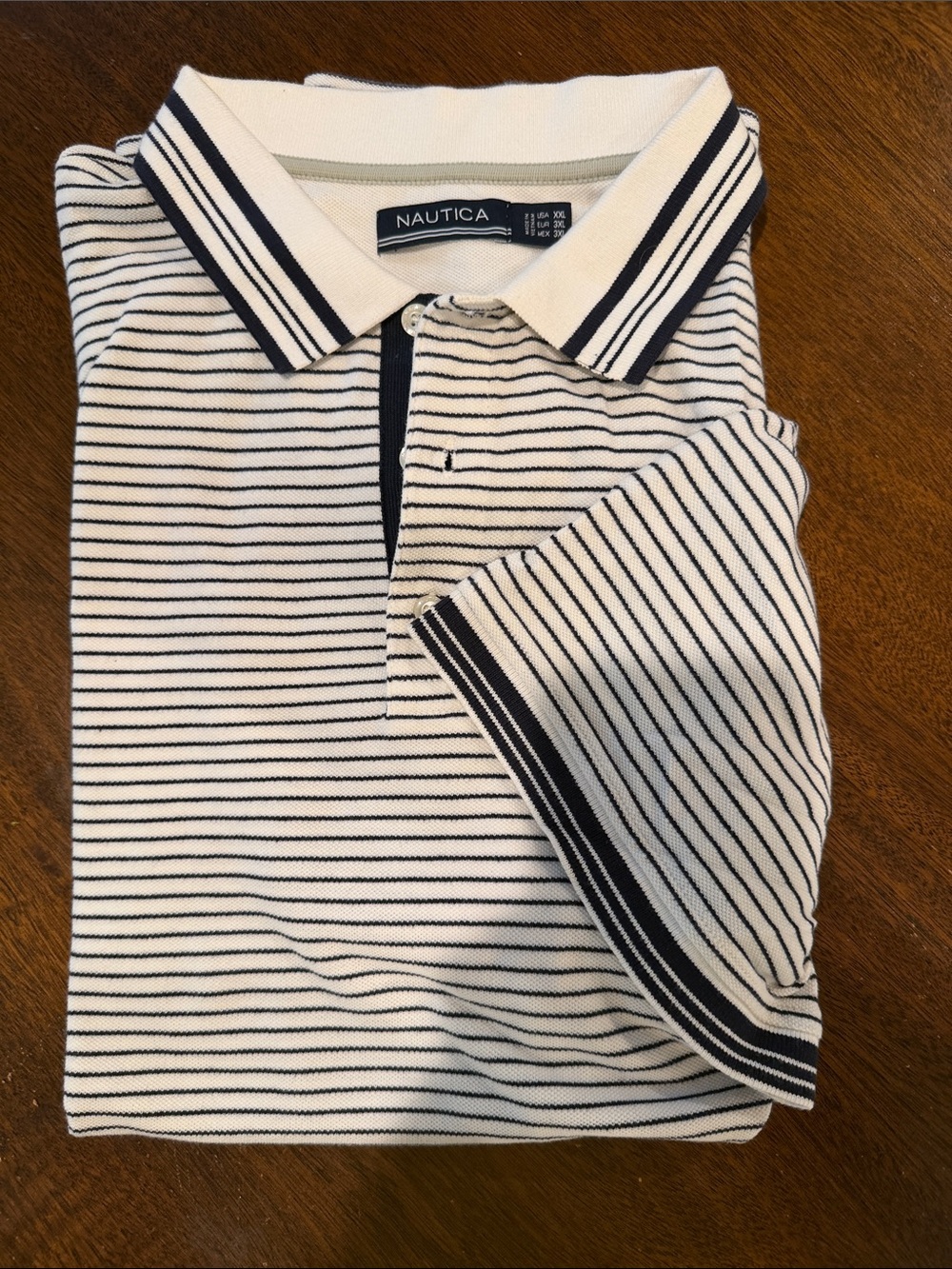 Nautica White Polo with Navy Micro-Stripes
